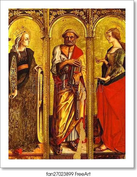 Free art print of St. Catherine of Alexandria, St. Peter, and Mary Magdalene by Carlo Crivelli Free art print of St. Catherine of Alexandria, St. Peter, and Mary Magdalene by Carlo Crivelli