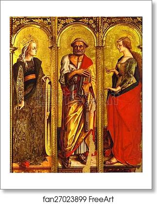 Free art print of St. Catherine of Alexandria, St. Peter, and Mary Magdalene by Carlo Crivelli