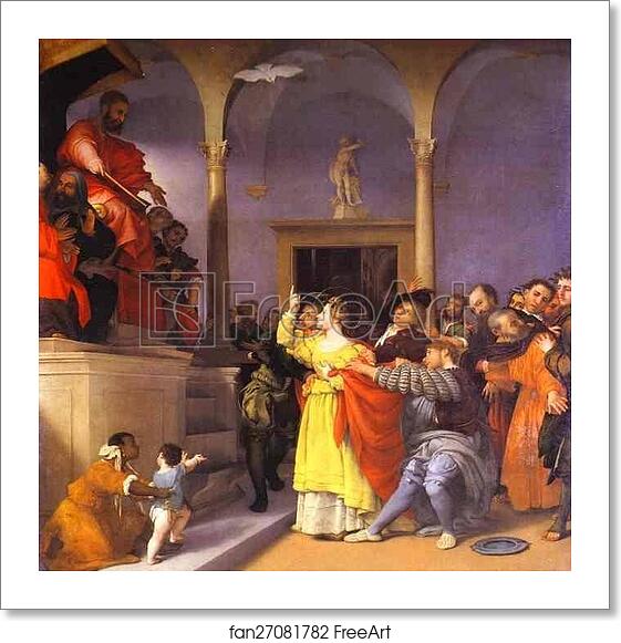 Free art print of St. Lucia before the Judge by Lorenzo Lotto