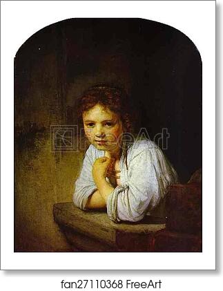 Free art print of A Young Girl Leaning on a Window-Sill by Rembrandt Harmenszoon Van Rijn