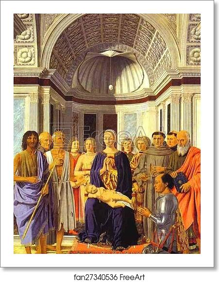 Free art print of Pala Montefeltro (The Madonna with Child, Angels, Saints and Federico da Montefeltro, Duke of Urbino) by Piero Della Francesca