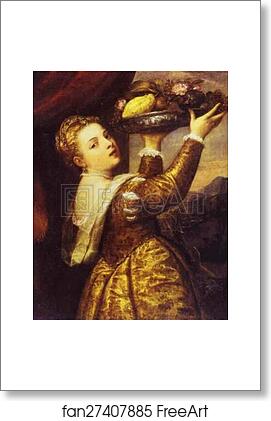 Free art print of Woman with a Fruit Bowl by Titian