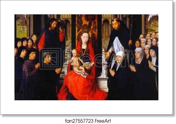 Free art print of The Virgin and Child between St. James and St. Dominic, Presenting the Donors and Their Families, known as the Virgin of Jacques Floreins by Hans Memling