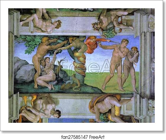 Free art print of The Fall of Man and the Expulsion from the Garden of Eden by Michelangelo