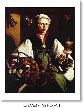 Free art print of Portrait of a Lady with a Spindle and Distaff by Maerten Jacobsz Van Heemskerck