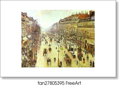 Free art print of The Boulevard Montmartre on a Cloudy Morning by Camille Pissarro