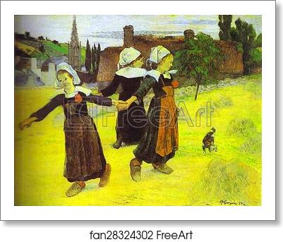 Free art print of Breton Girls Dancing, Pont-Aven by Paul Gauguin