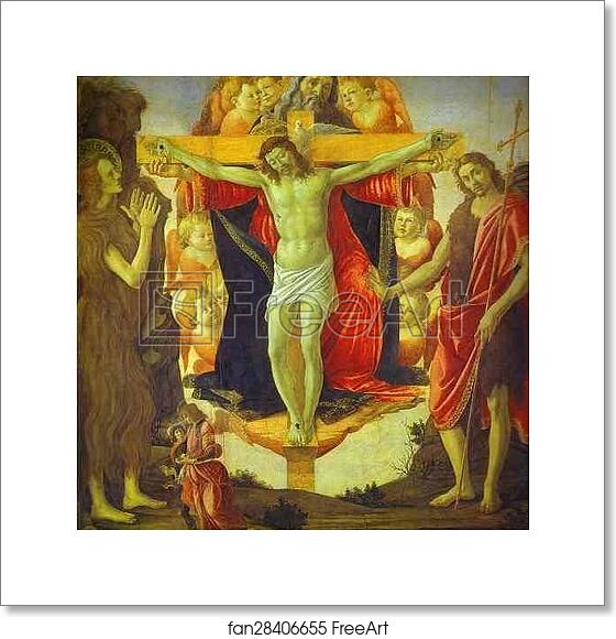 Free art print of Holy Trinity with Mary Magdalene, St. John the Baptist and Tobias and the Angel (Pala della Convertite) by Alessandro Botticelli