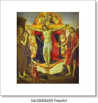 Free art print of Holy Trinity with Mary Magdalene, St. John the Baptist and Tobias and the Angel (Pala della Convertite) by Alessandro Botticelli