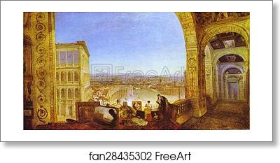 Free art print of Rome, from the Vatican, Raffaelle, Accompanied by La Fornarina, Preparing His Pictures for the Decoration of the Loggia by Joseph Mallord William Turner