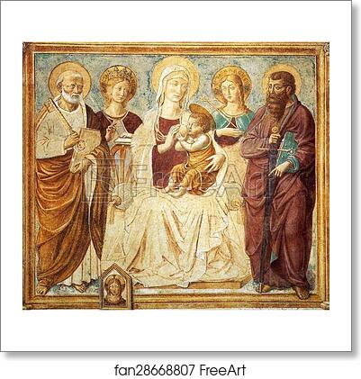 Free art print of Tabernacle of the Madonna delle Tosse: Maria lactans by Benozzo Gozzoli