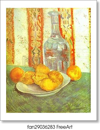 Free art print of Still Life with Bottle and Lemons on a Plate by Vincent Van Gogh