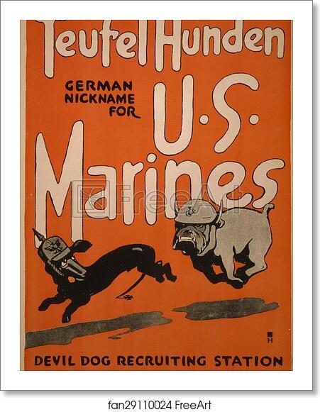 Free art print of Teufel hunden, German nickname for U.S. Marines.  Devil dog recruiting station, 506 Fifth Street.