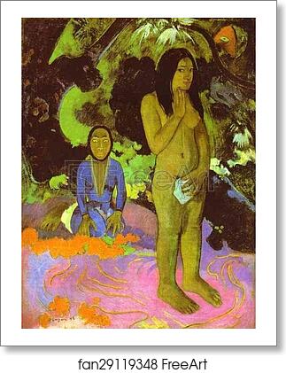 Free art print of Parau na te varua ino (Words of the devil) by Paul Gauguin