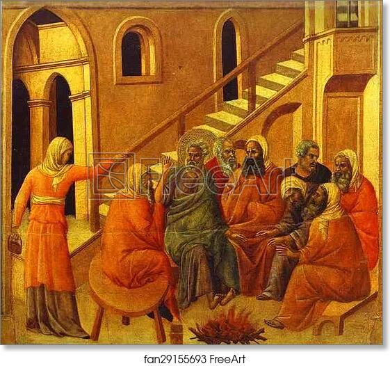 Free art print of Maestà (back, central panel) St. Peter First Denying Jesus by Duccio Di Buoninsegna
