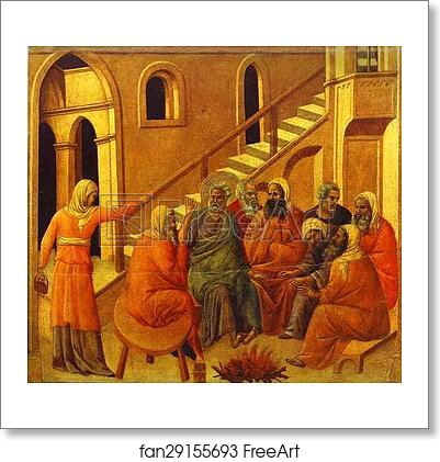 Free art print of Maestà (back, central panel) St. Peter First Denying Jesus by Duccio Di Buoninsegna