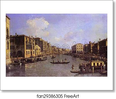Free art print of Grand Canal: Looking South-East from the Campo Santo Sophia to the Rialto Bridge by Giovanni Antonio Canale, Called Canaletto