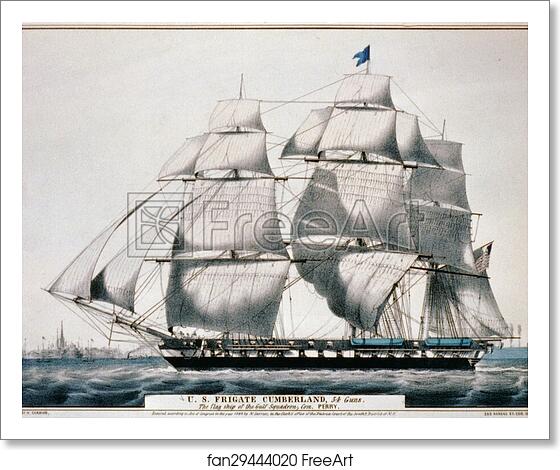 Free art print of U.S. Frigate Cumberland, 54 Guns. The flag ship of the Gulf Squadron, Commander Perry. by Currier & Ives