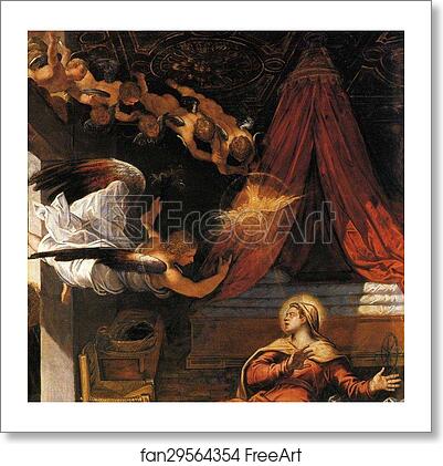 Free art print of Annunciation. Detail by Jacopo Robusti, Called Tintoretto