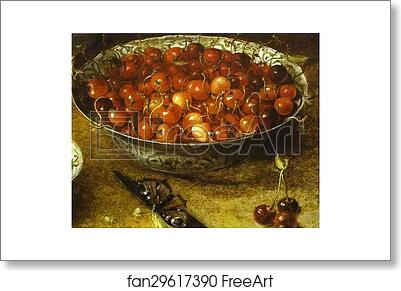 Free art print of Still Life with Cherries and Strawberries in Porcelain Bowls. Detail by Osias Beert