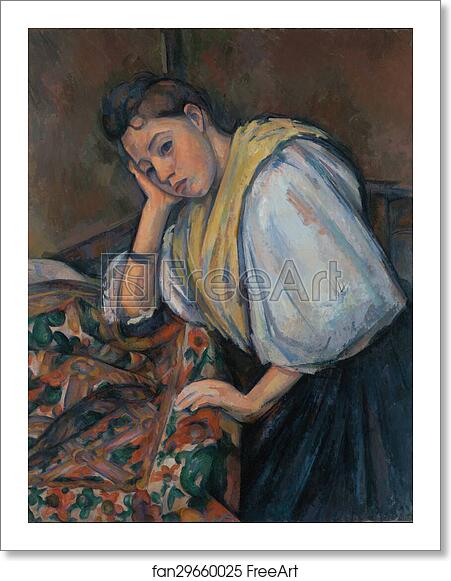 Free art print of Young Italian Woman at a Table by Paul Cézanne