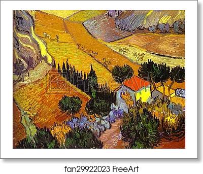 Free art print of Landscape with House and Laborer (Paysage avec une maison et un laboureur) by Vincent Van Gogh
