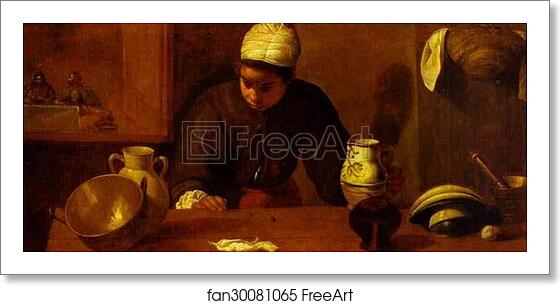 Free art print of Kitchen Maid with the Supper at Emmaus by Diego Velázquez