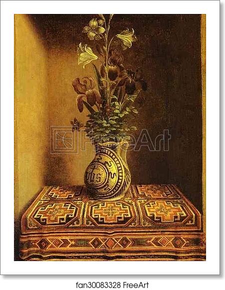 Free art print of Still Life with a Jug with Flowers. The reverse side of the Portrait of a Praying Man by Hans Memling Free art print of Still Life with a Jug with Flowers. The reverse side of the Portrait of a Praying Man by Hans Memling