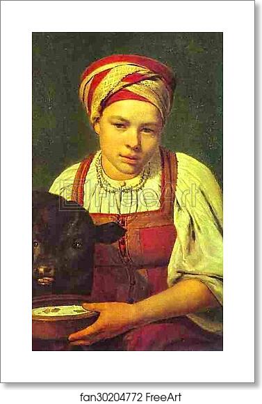 Free art print of A Peasant Girl with a Calf by Alexey Venetsianov Free art print of A Peasant Girl with a Calf by Alexey Venetsianov