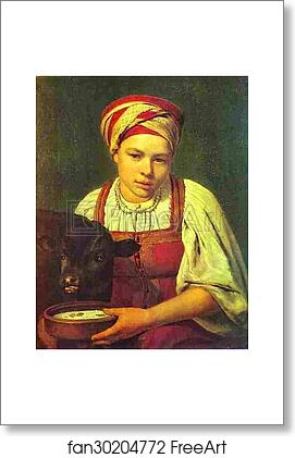 Free art print of A Peasant Girl with a Calf by Alexey Venetsianov