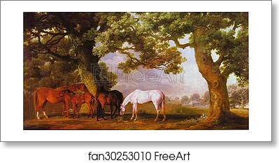 Free art print of Mares and Foals in a Wooded Landscape by George Stubbs