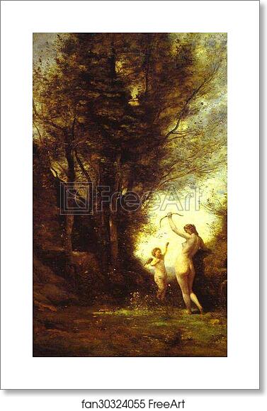 Free art print of A Nymph Playing with Cupid by Jean-Baptiste-Camille Corot