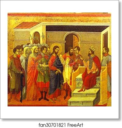 Free art print of Maestà (back, central panel) Jesus Before King Herod by Duccio Di Buoninsegna