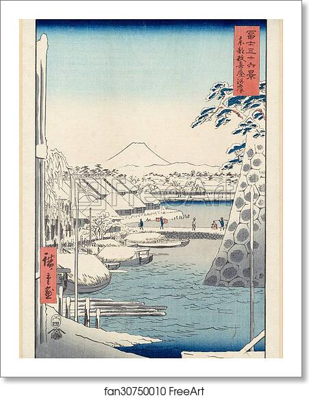 Free art print of Riverbank at Sukiya in Edo (Tōto Sukiya-gashi) by Utagawa Hiroshige Free art print of Riverbank at Sukiya in Edo (Tōto Sukiya-gashi) by Utagawa Hiroshige