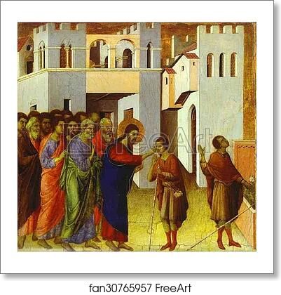 Free art print of Maestà (back, predella) The Healing of the Blind Man by Duccio Di Buoninsegna