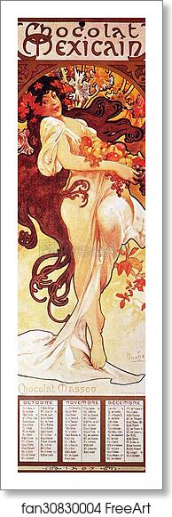 Free art print of Chocolat Masson/Chocolat Mexican Octobre, Novembre, Décembre 1897 by Alphonse Mucha Free art print of Chocolat Masson/Chocolat Mexican Octobre, Novembre, Décembre 1897 by Alphonse Mucha