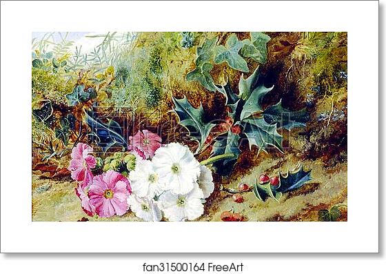 Free art print of Still Life of Holly and Primroses by George Clare Free art print of Still Life of Holly and Primroses by George Clare
