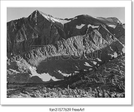 Free art print of Peak above Woody Lake, Kings River Canyon (Proposed as a national park), California, 1936. Photographs of National Parks and Monuments, compiled 1941 - 1942, documenting the period ca. 1933 - 1942. by Ansel Adams (1902-1984) Free art print of Peak above Woody Lake, Kings River Canyon (Proposed as a national park), California, 1936. Photographs of National Parks and Monuments, compiled 1941 - 1942, documenting the period ca. 1933 - 1942. by Ansel Adams (1902-1984)