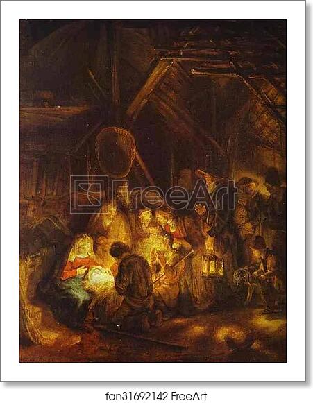 Free art print of Adoration of the Shepherds by Rembrandt Harmenszoon Van Rijn