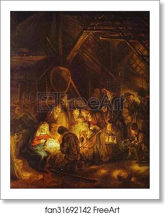 Free art print of Adoration of the Shepherds by Rembrandt Harmenszoon Van Rijn