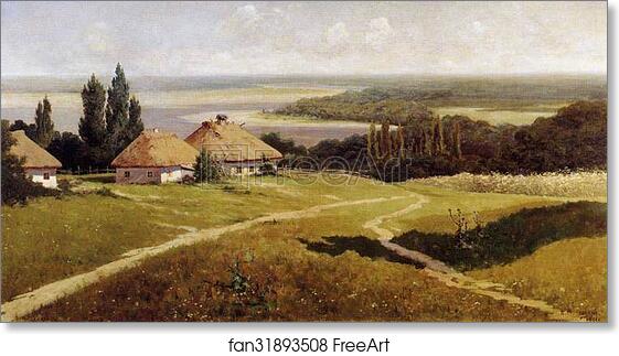 Free art print of Ukrainian Landscape with Huts by Vladimir Makovsky