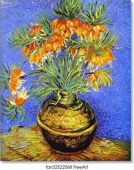 Free art print of Imperial Crown Fritillaria in a Copper Vase by Vincent Van Gogh
