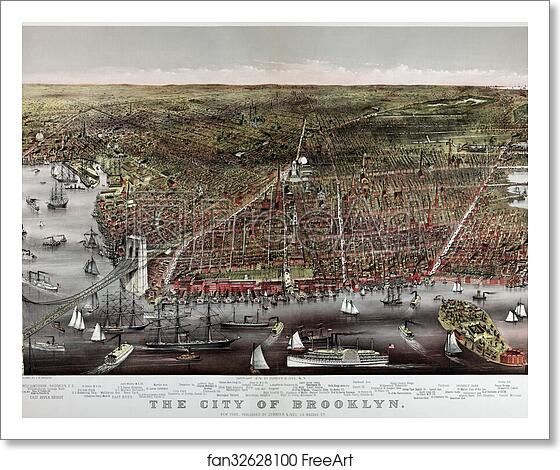 Free art print of City of Brooklyn, New York. Map by Currier & Ives, 1879. by Currier & Ives