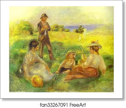 Free art print of Landscape in Berneval with People (Paysage à Berneval avec personnages) by Pierre-Auguste Renoir