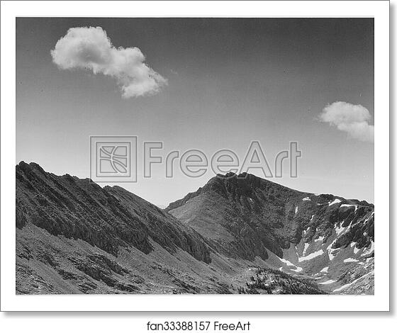 Free art print of Coloseum Mountain, Kings River Canyon (Proposed as a national park), California, 1936.  Photographs of National Parks and Monuments, compiled 1941 - 1942, documenting the period ca. 1933 - 1942. by Ansel Adams (1902-1984)