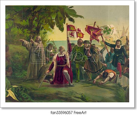 Free art print of First landing of Columbus on the shores of the New World, at San Salvador, W.I., Oct. 12th 1492. by Currier & Ives Free art print of First landing of Columbus on the shores of the New World, at San Salvador, W.I., Oct. 12th 1492. by Currier & Ives