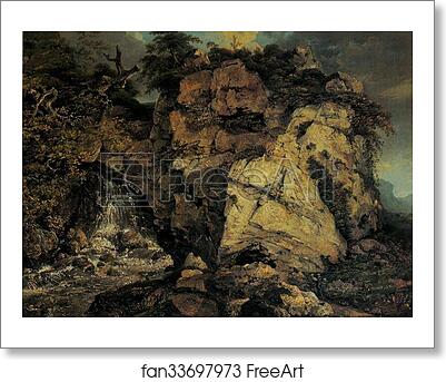 Free art print of Rocks with Waterfall by Joseph Wright Of Derby