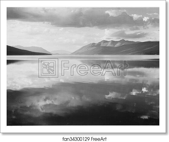 Free art print of Lake and mountains, "McDonald Lake, Glacier National Park," Montana.  Photographs of National Parks and Monuments, compiled 1941 - 1942, documenting the period ca. 1933 - 1942. by Ansel Adams (1902-1984)