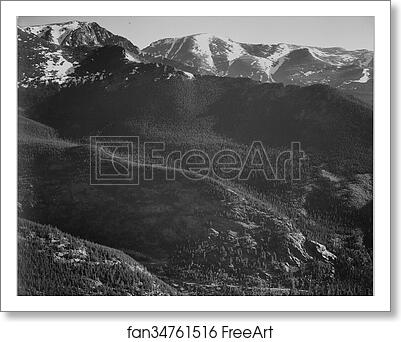 Free art print of View of wooded hills with mountains in background, "In Rocky Mountain National Park," Colorado. Photographs of National Parks and Monuments, compiled 1941 - 1942, documenting the period ca. 1933 - 1942. by Ansel Adams (1902-1984) Free art print of View of wooded hills with mountains in background, "In Rocky Mountain National Park," Colorado. Photographs of National Parks and Monuments, compiled 1941 - 1942, documenting the period ca. 1933 - 1942. by Ansel Adams (1902-1984)