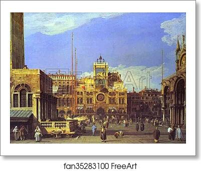 Free art print of Piazza San Marco: the Clocktower by Giovanni Antonio Canale, Called Canaletto